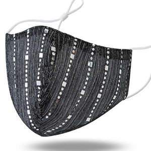 Black Sequin Striped Face Mask